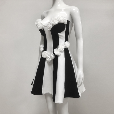 SB3363 Women's Fashion Sexy Mini Birthday Dress with 3D Flowers and Strapless Bandage Dress Mini Skirt Crafted Technique
