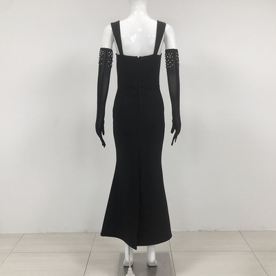 High Profile Occasion Dress SB3364 Sexy Diamond Black Bandage Dress with Crystal High Slit Maxi Dress