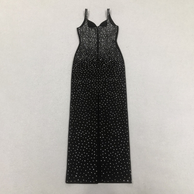Made Sexy Role Play Dress SB3352 Summer V-neck Maxi Dress for Women Black Crystal Beaded Bandage Party Evening Gown