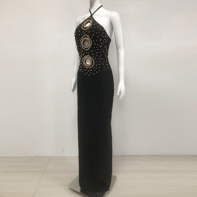 SB3353 end Sexy Hollow Bandage Evening Dress Black Fashion Backless Tight Beaded Dress with Customized Logo and Design