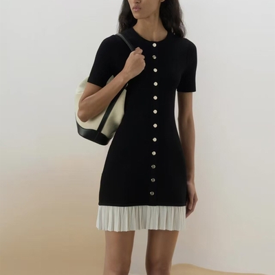 Elegant KD2355 Summer Women's Short Sleeve Solid Pleated Mini Dress in Fabric for a Comfortable and Fashionable Look