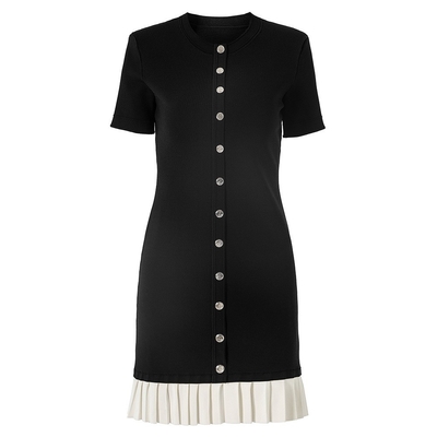 Elegant KD2355 Summer Women's Short Sleeve Solid Pleated Mini Dress in Fabric for a Comfortable and Fashionable Look
