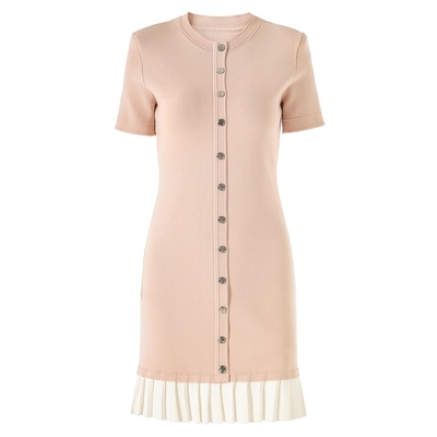 Elegant KD2355 Summer Women's Short Sleeve Solid Pleated Mini Dress in Fabric for a Comfortable and Fashionable Look