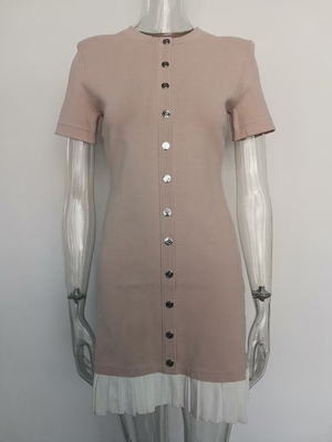 Elegant KD2355 Summer Women's Short Sleeve Solid Pleated Mini Dress in Fabric for a Comfortable and Fashionable Look