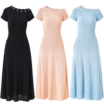 KD2356 Short Sleeve Knitted Dress Elegant Slim Lady's Fashion Long Dress for Special Occasions in Summer