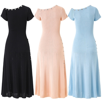 KD2356 Short Sleeve Knitted Dress Elegant Slim Lady's Fashion Long Dress for Special Occasions in Summer