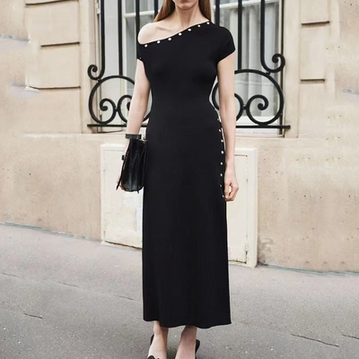 KD2356 Short Sleeve Knitted Dress Elegant Slim Lady's Fashion Long Dress for Special Occasions in Summer