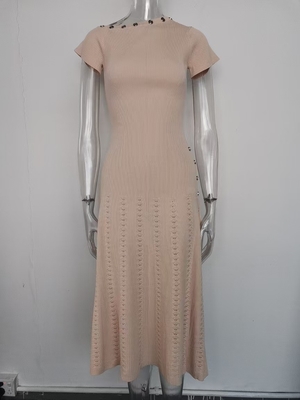 KD2356 Short Sleeve Knitted Dress Elegant Slim Lady's Fashion Long Dress for Special Occasions in Summer