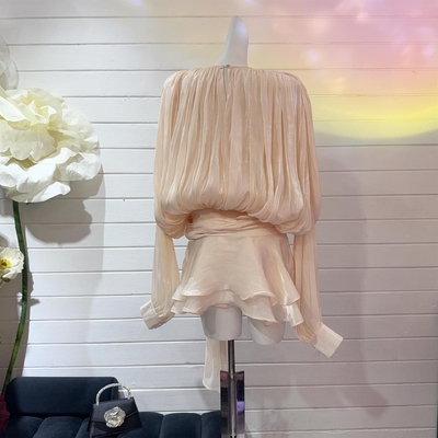 LS2624 Spring Summer Women's Long Sleeve Mini Dress with Fashionable Pleated Skirt in Other Pattern and Unique Pattern