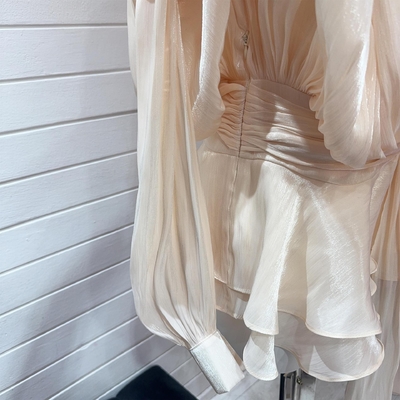 LS2624 Spring Summer Women's Long Sleeve Mini Dress with Fashionable Pleated Skirt in Other Pattern and Unique Pattern