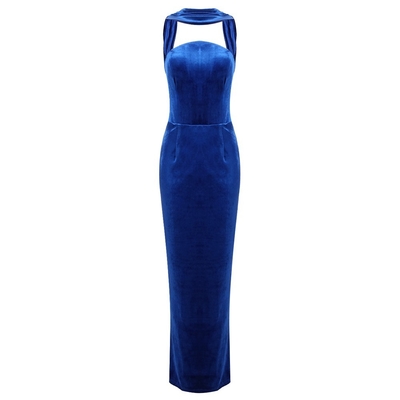 SB3349 Blue Summer Fashion Women's Velvet Backless Sleeveless Party Dress for Adult Female's Evening