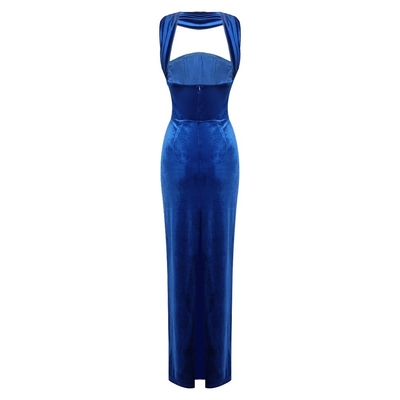 SB3349 Blue Summer Fashion Women's Velvet Backless Sleeveless Party Dress for Adult Female's Evening