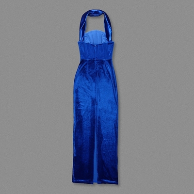 SB3349 Blue Summer Fashion Women's Velvet Backless Sleeveless Party Dress for Adult Female's Evening
