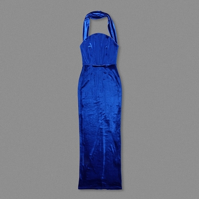SB3349 Blue Summer Fashion Women's Velvet Backless Sleeveless Party Dress for Adult Female's Evening