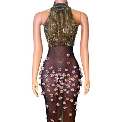 AD254 Kimshein Luxury Sleeveless Rhinestone Fashion Floral Party Dress for Girls Evening Dress and Ready to Ship from Stock