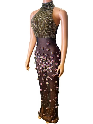 AD254 Kimshein Luxury Sleeveless Rhinestone Fashion Floral Party Dress for Girls Evening Dress and Ready to Ship from Stock