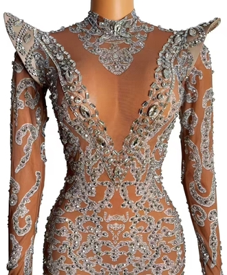 Kimshein AD2532 Luxury Fashion Crystal Long Sleeve Mini Irregular Sexy Dress for Women Solid Color Pattern 160g Fabric Weight