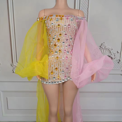 Stylish Off-Shoulder Mini Dress for Women Dry Clean Only Crystal Decoration Kimshein Club Party Attire