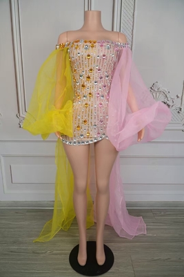 Stylish Off-Shoulder Mini Dress for Women Dry Clean Only Crystal Decoration Kimshein Club Party Attire