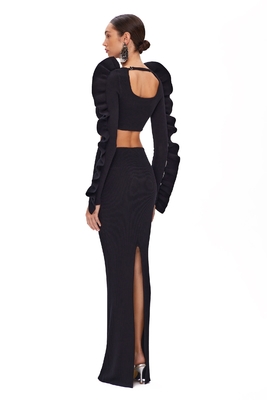 1 Piece/Bag Long Bandage Dress Set Fashionable Women's Pleated Skirt and Tight-Fitting Two-Piece Length Long Pants