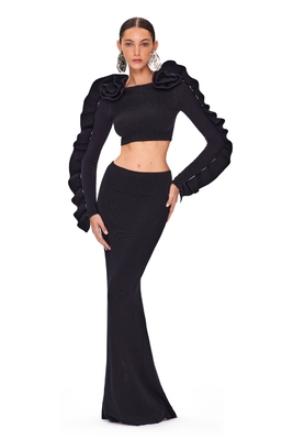 1 Piece/Bag Long Bandage Dress Set Fashionable Women's Pleated Skirt and Tight-Fitting Two-Piece Length Long Pants
