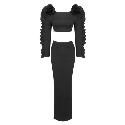 1 Piece/Bag Long Bandage Dress Set Fashionable Women's Pleated Skirt and Tight-Fitting Two-Piece Length Long Pants