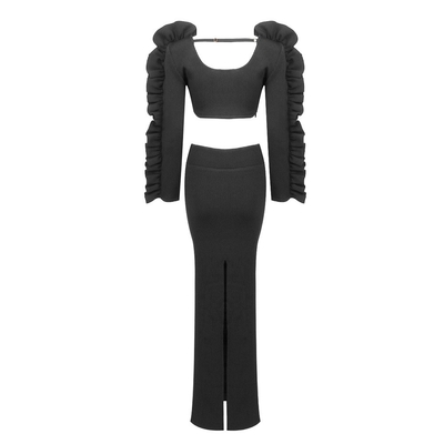 1 Piece/Bag Long Bandage Dress Set Fashionable Women's Pleated Skirt and Tight-Fitting Two-Piece Length Long Pants