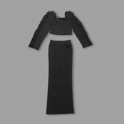 1 Piece/Bag Long Bandage Dress Set Fashionable Women's Pleated Skirt and Tight-Fitting Two-Piece Length Long Pants