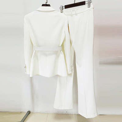 SR2288 Women's Fashion Office Suit 2-Piece Set of Jacket and Pants 400g Fabric Weight Made in with Pearl Embellishments