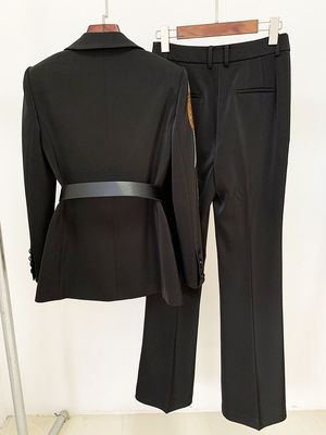 SR2288 Women's Fashion Office Suit 2-Piece Set of Jacket and Pants 400g Fabric Weight Made in with Pearl Embellishments