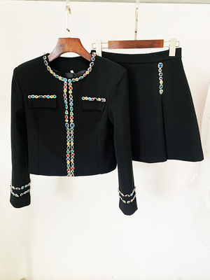 SR2299 Black Luxury Crystal Suit Jacket Dress Diamond Sexy Party Spring Set Colorful Diamond Two-Piece Suit for Spring