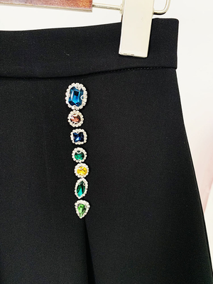 SR2299 Black Luxury Crystal Suit Jacket Dress Diamond Sexy Party Spring Set Colorful Diamond Two-Piece Suit for Spring