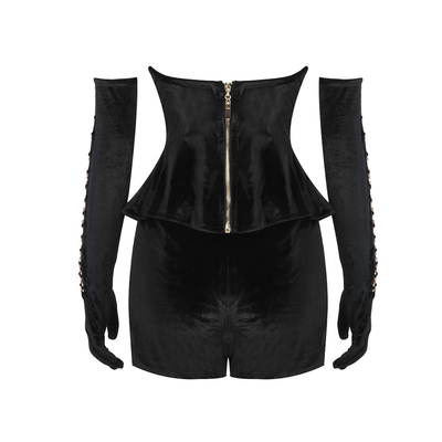 Stock Fashionable Black Velvet Two-Piece Off-Shoulder Sleeveless Knee-Length Pure Color Evening Dress for Women SS2297