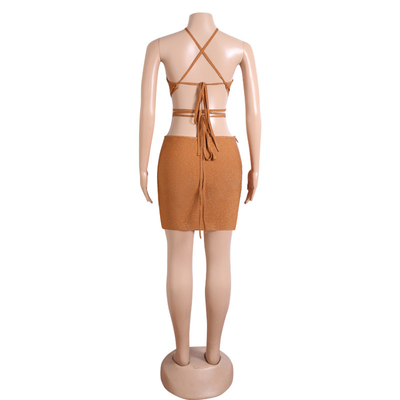7-Day Fast Sampling Brown Summer Bandage Two-Piece Jumpsuit with Floral Print and Backless Design Printed by Printing Method