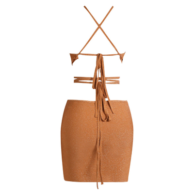 7-Day Fast Sampling Brown Summer Bandage Two-Piece Jumpsuit with Floral Print and Backless Design Printed by Printing Method