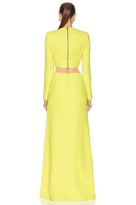 Summer Sexy Birthday Party Set for Women SS2296 Yellow Long Sleeve High Slit Two-Piece Tight Skirt Set from Guangdong