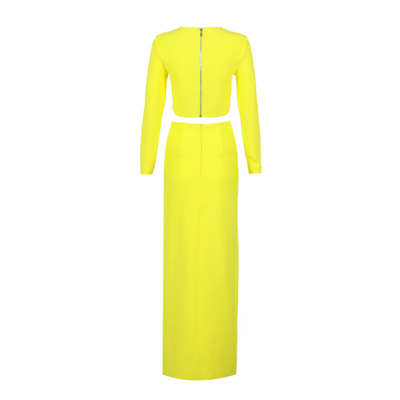 Summer Sexy Birthday Party Set for Women SS2296 Yellow Long Sleeve High Slit Two-Piece Tight Skirt Set from Guangdong