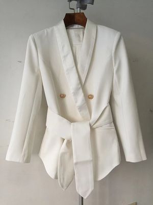 Kimshein Women's High Fashion Luxurious Long Sleeve Gold Button Casual Sports Jacket with Waist Belt Classic Ladies Coat