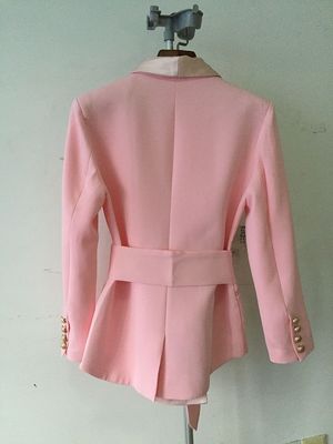 Kimshein Women's High Fashion Luxurious Long Sleeve Gold Button Casual Sports Jacket with Waist Belt Classic Ladies Coat