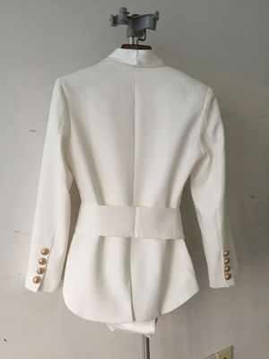 Kimshein Women's High Fashion Luxurious Long Sleeve Gold Button Casual Sports Jacket with Waist Belt Classic Ladies Coat