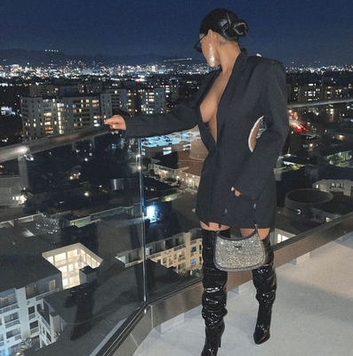 Casual H3333 Kimshein Women's Sexy Deep V-Neck Open Back Strap Sequin Long Sleeve Suit Jacket for Dazzling Appearance