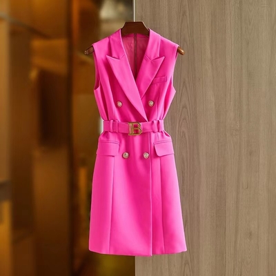 Kimshein Women's Tight-Fit Jacket and Off-Shoulder Dress Gold Belt Accent A-Line Mini Dress for a Fashionable Office Look