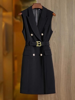 Kimshein Women's Tight-Fit Jacket and Off-Shoulder Dress Gold Belt Accent A-Line Mini Dress for a Fashionable Office Look