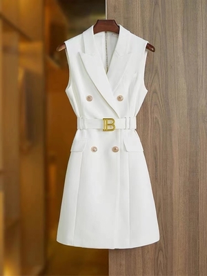 Kimshein Women's Tight-Fit Jacket and Off-Shoulder Dress Gold Belt Accent A-Line Mini Dress for a Fashionable Office Look