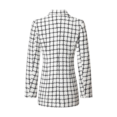 Full Sleeve White H3266 Luxurious Grid Office Long Jacket Suit Coat for Women in the Corporate Environment