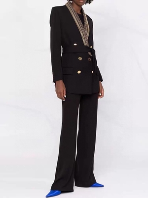 150g-200g Filling Amount H3295 Customized Office Lady V-neck Double-Breasted Black Long Sleeve Suit Jacket for Women