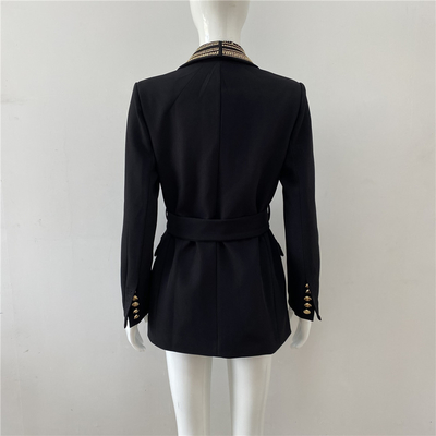 150g-200g Filling Amount H3295 Customized Office Lady V-neck Double-Breasted Black Long Sleeve Suit Jacket for Women