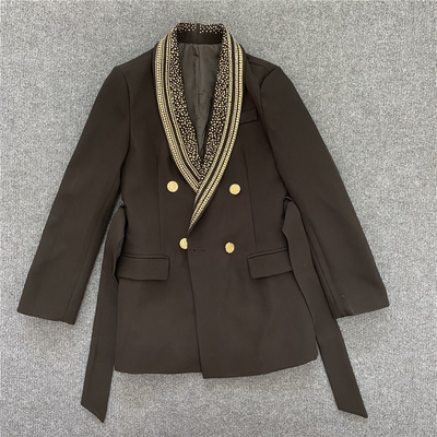 150g-200g Filling Amount H3295 Customized Office Lady V-neck Double-Breasted Black Long Sleeve Suit Jacket for Women
