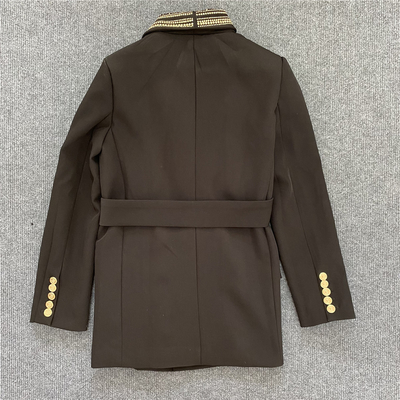 150g-200g Filling Amount H3295 Customized Office Lady V-neck Double-Breasted Black Long Sleeve Suit Jacket for Women
