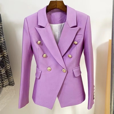 Casual Style Thousand Arrows Teeth Design White Long Sleeve Double Breasted Fashion Jacket for Women in Polyester Material